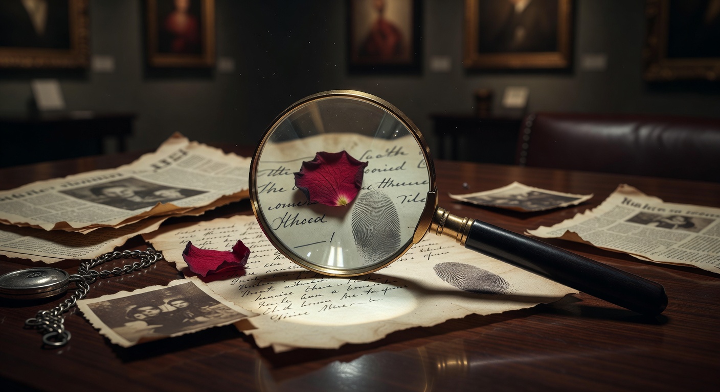 Magnifying glass focusing on documents and clues